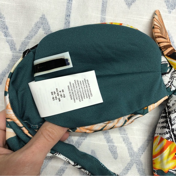 Nwot the bikini lab bandeau strapless tropical leaf floral print tie front - Picture 2 of 4